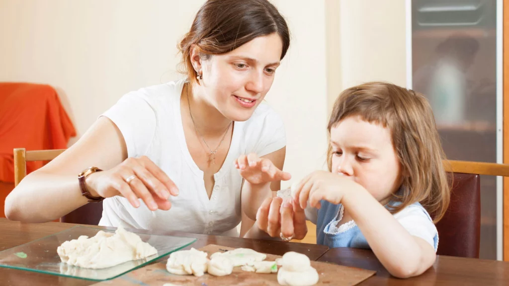 Mum and daughter cooking together