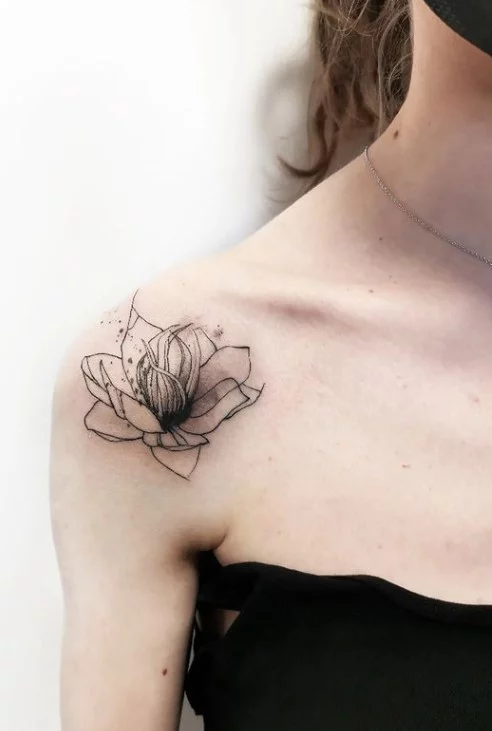 shoulder tattoo linework globeflower