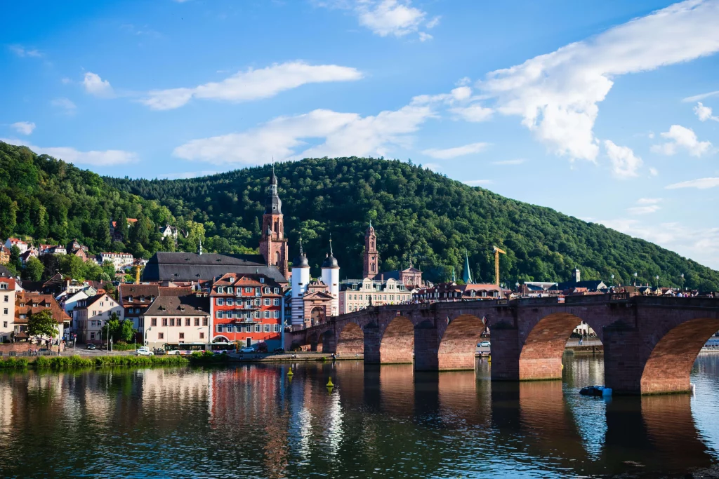 Brown bridge over river