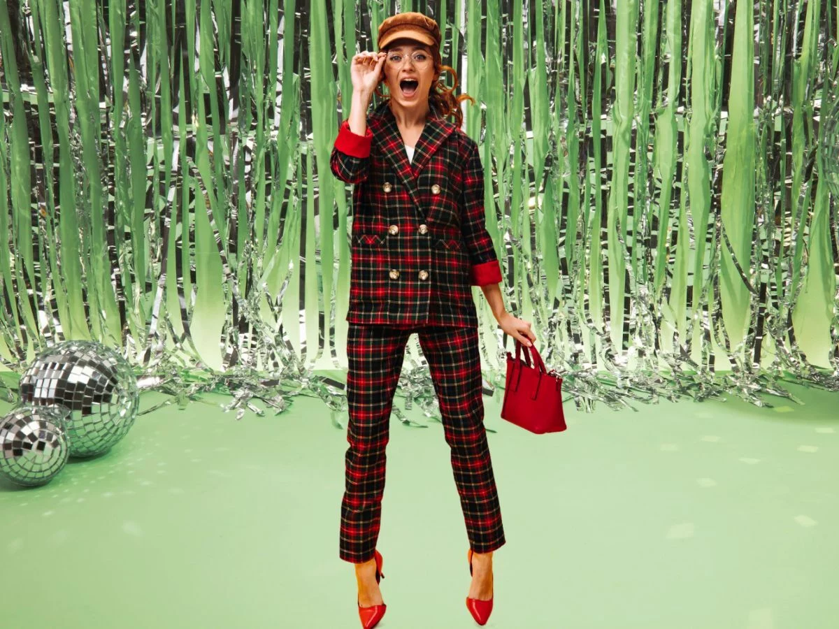 Plaid Pant-Suit party outfit 