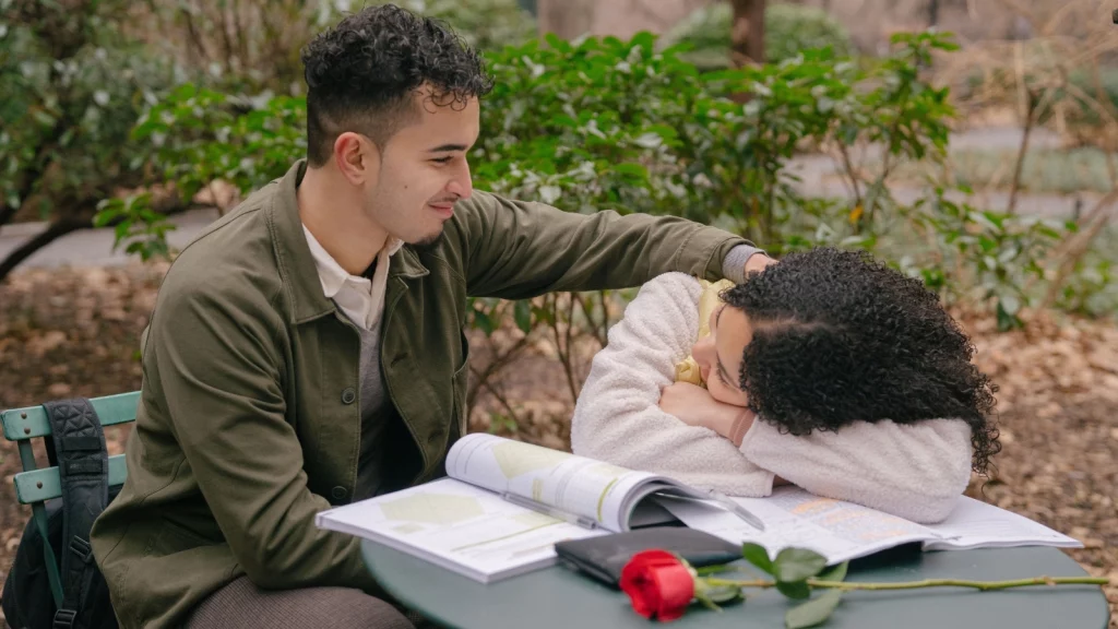 Girl and boy studying together