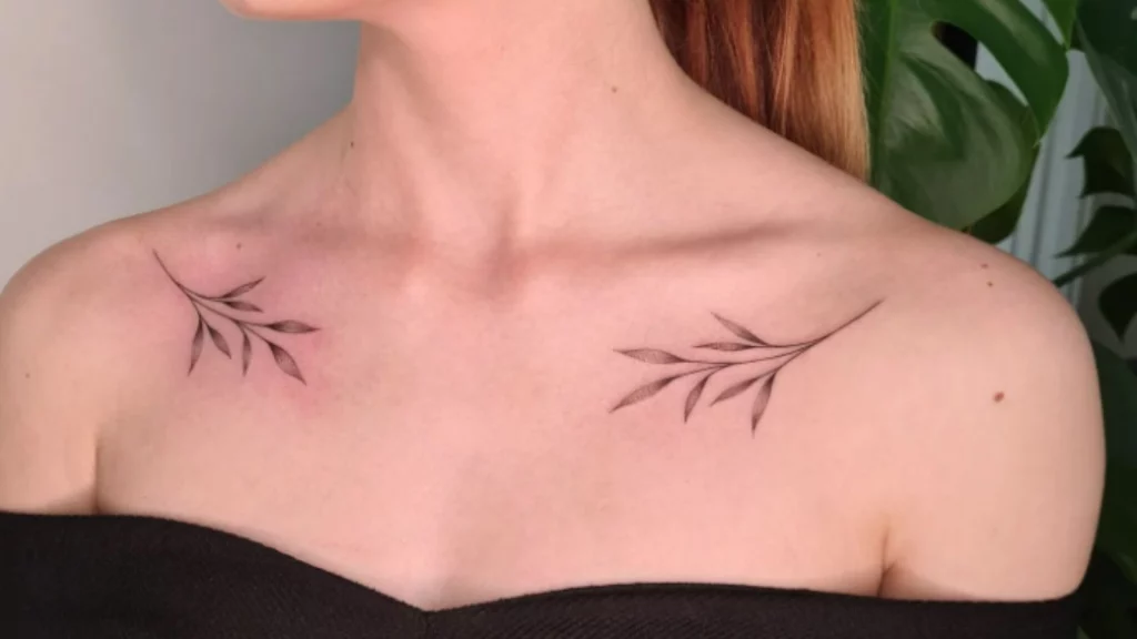 leaf tattoo on shoulder