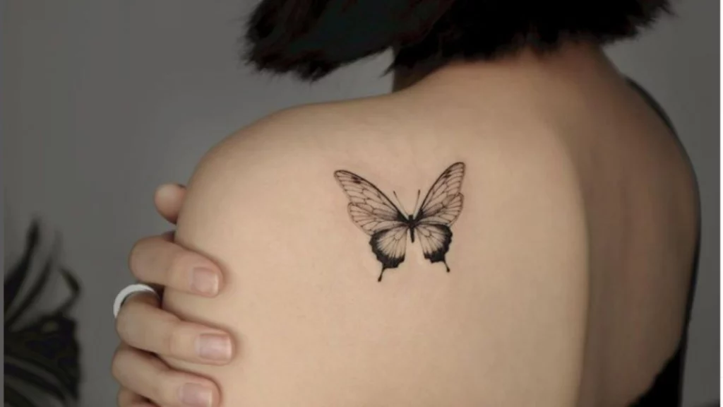 butterfly tattoo on back shoulder