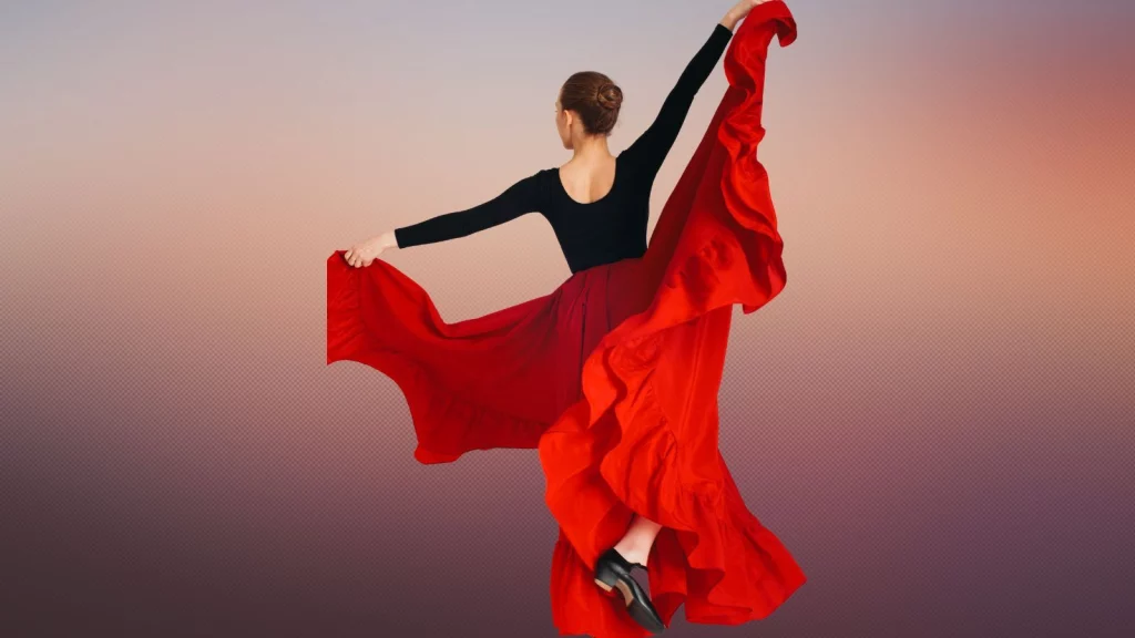 A girl wearing red colored Flared Skirt