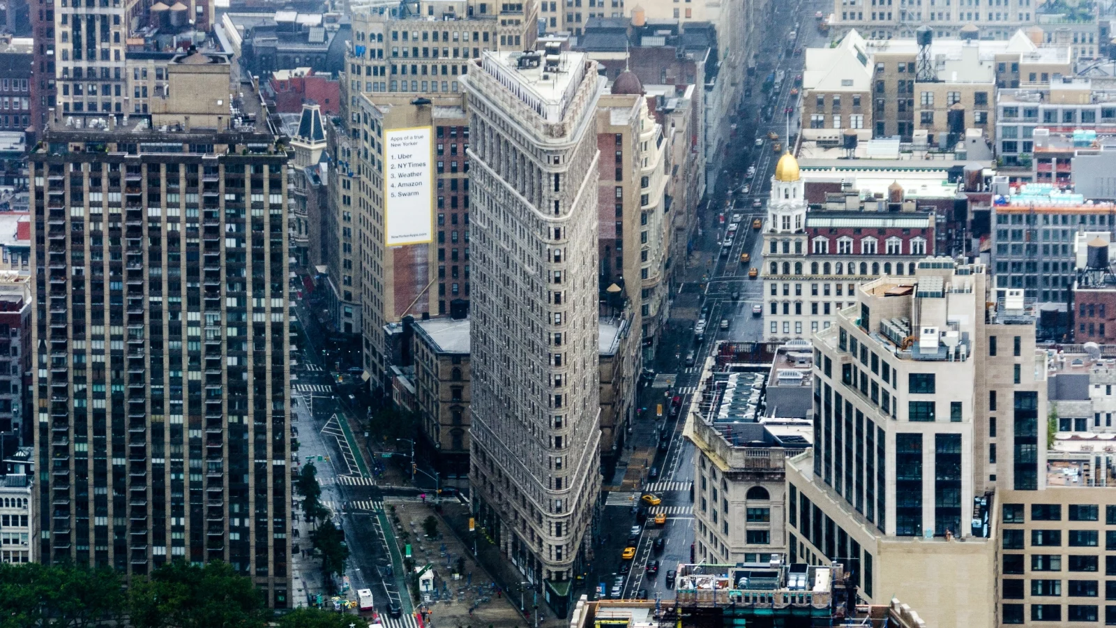 Aerial view of the Flatiron Building.