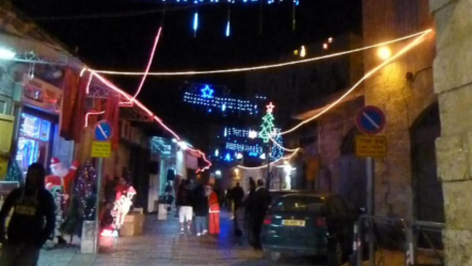 Street of Jerusalem decorated on Christmas.