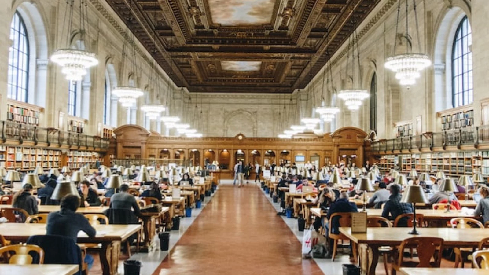 An image of the New York Public library from within. 