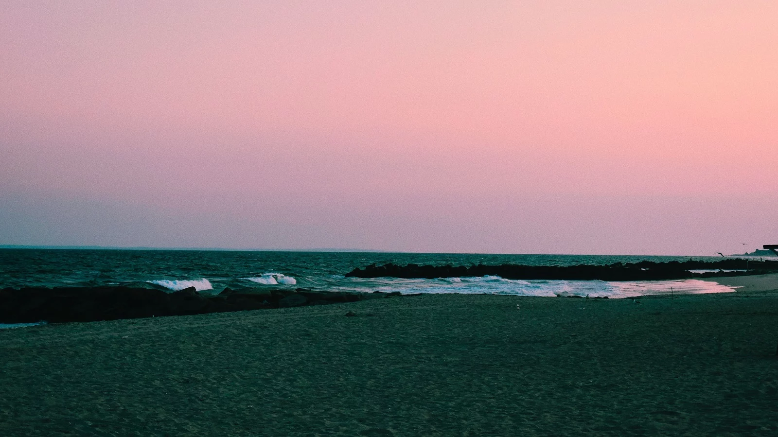 An evening image of the Rockaway beach and its corals. 