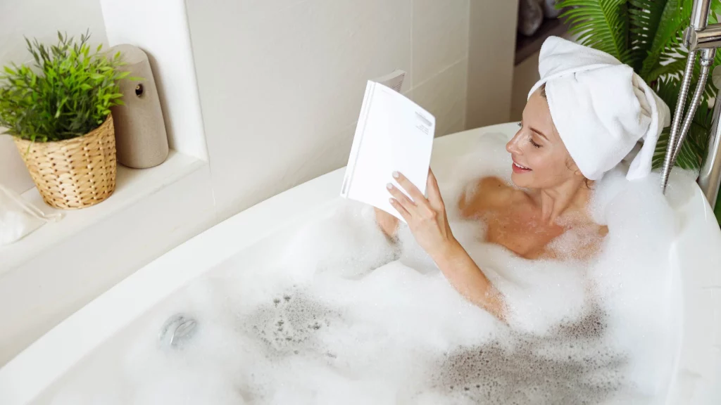 a girl taking a bath