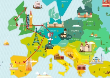 A map showing Backpacking Europe routes