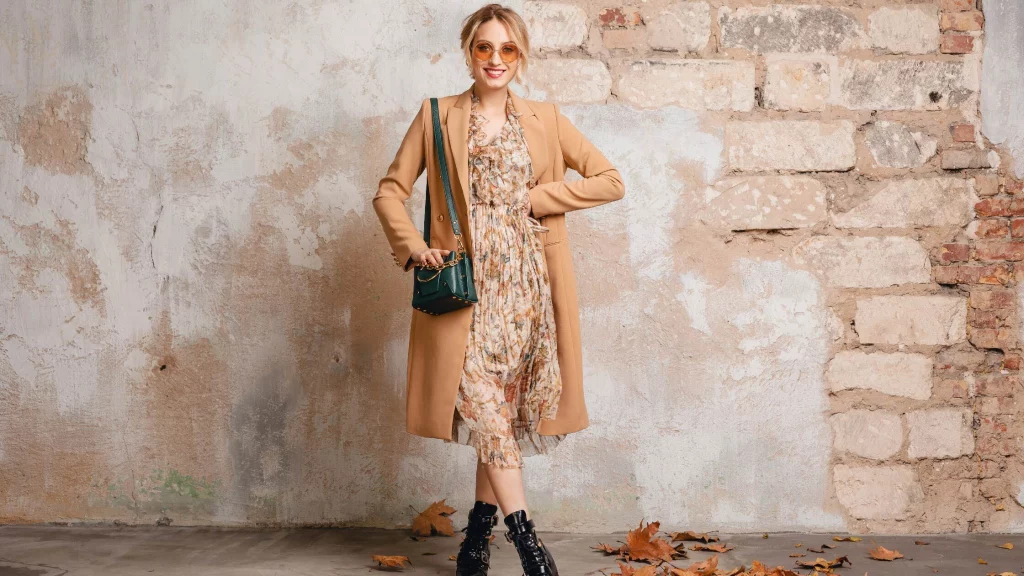 girl wearing a floral brown dress