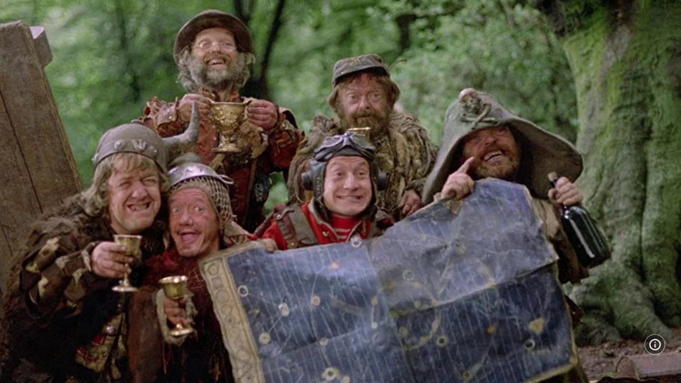 Six dwarfs holding a map. 