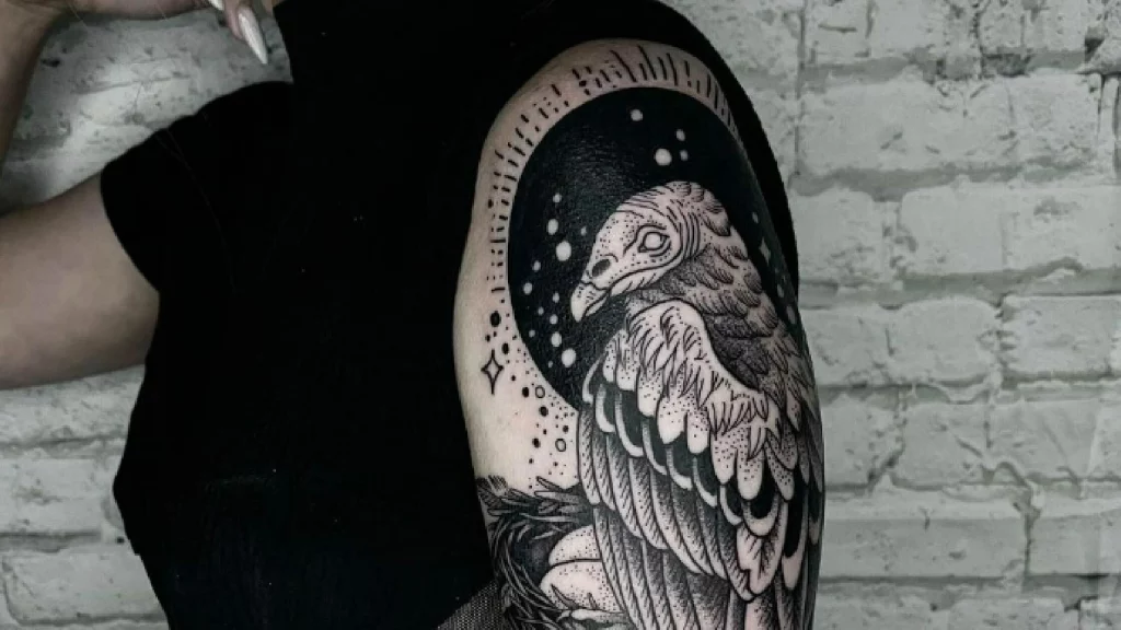 gothic pigeon Shoulder tattoo for women
