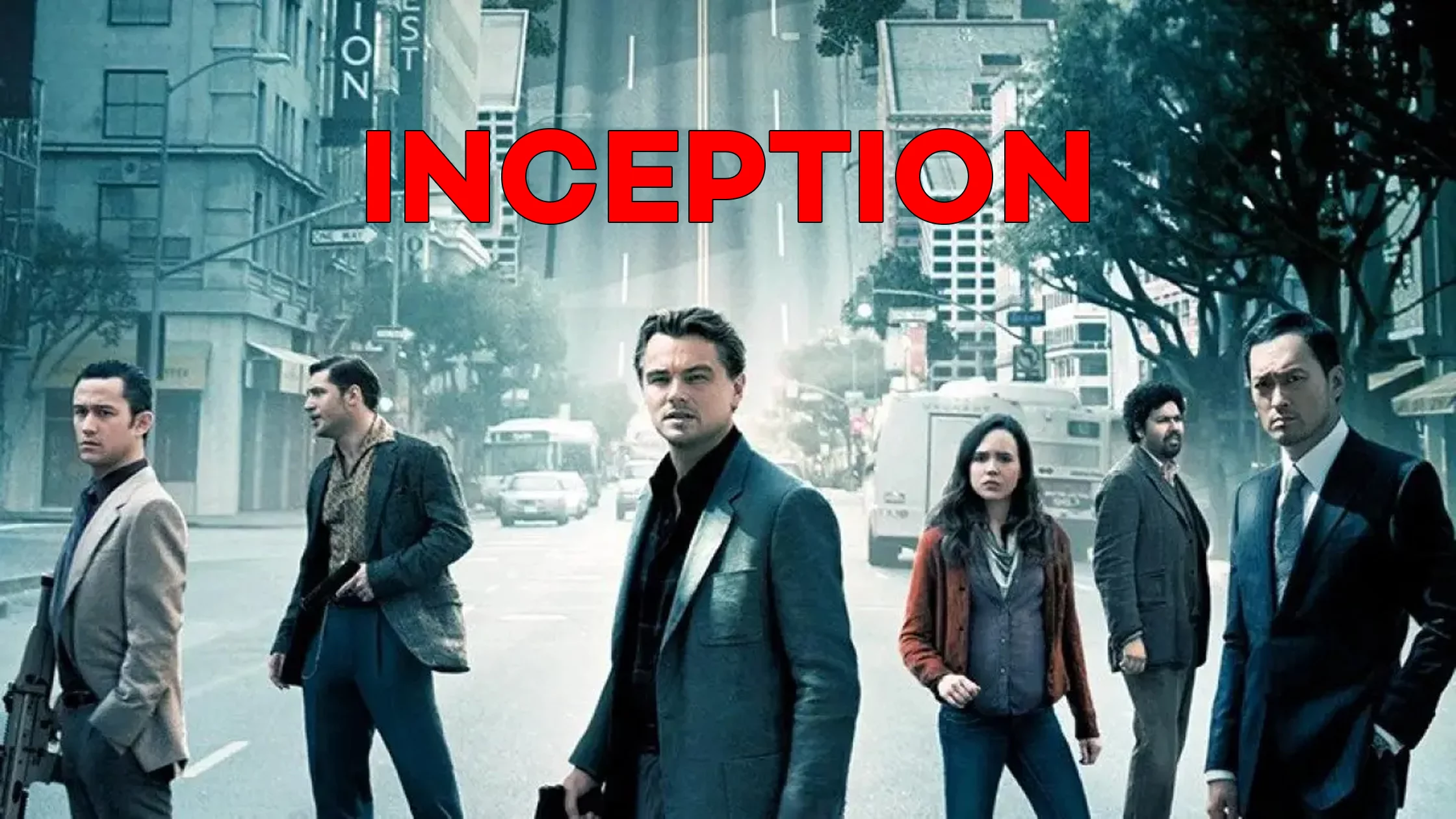 Poster of Inception movie with Leonardo in the lead. 