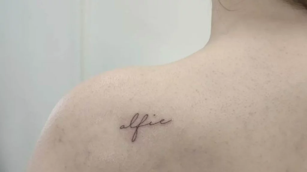 font tattoo on back shoulder