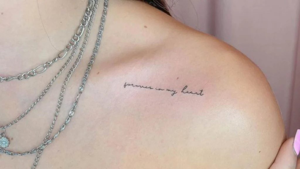 font tattoo on front shoulder