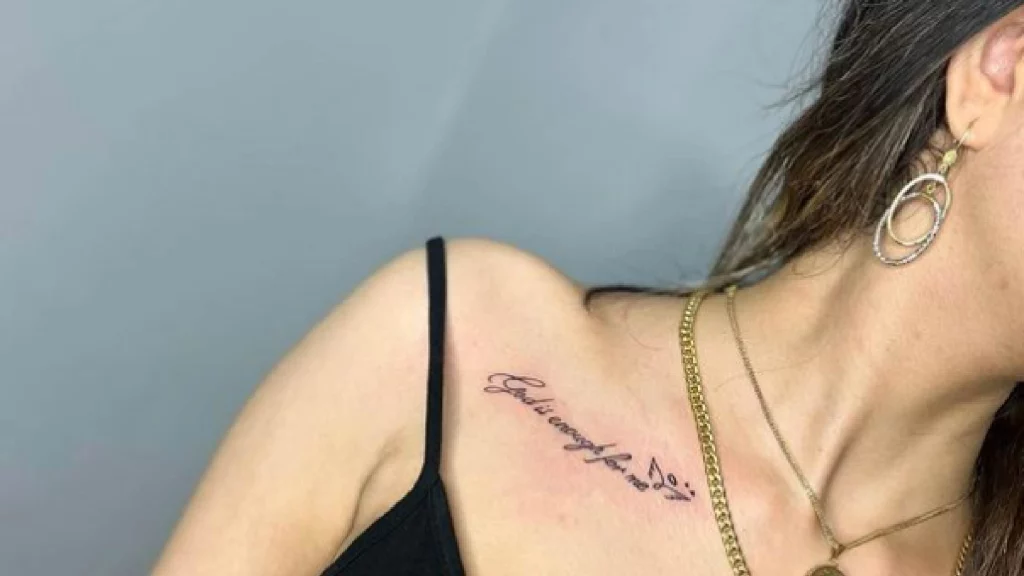 font tattoo near shoulder