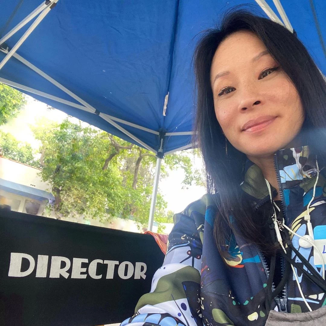 Lucy Liu at a movie shooting set