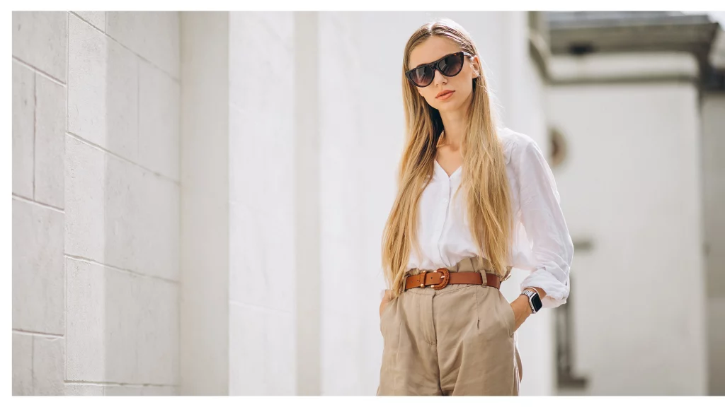 a women posing in white shirt